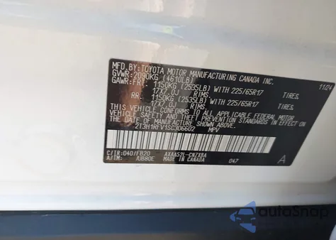 2025 Toyota Rav4 Le из США, поврежденный, VIN 2T3H1RFV1SC306602